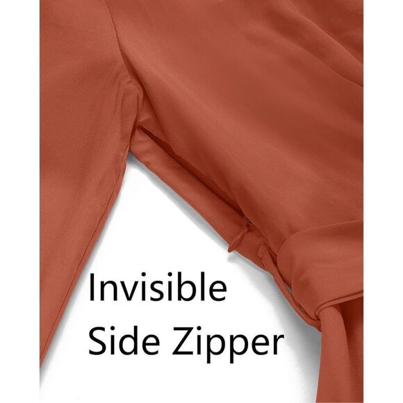 NEW ZESICA Casual Wrap V Neck Tie Waist Dress Rust Large - Picture 4 of 5